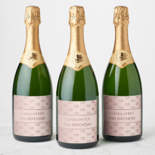 Rose Gold-Monogramm-Muster Schaumweinetikett