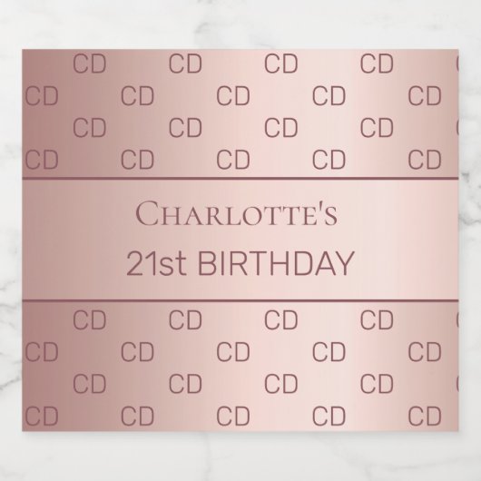Rose Gold-Monogramm-Muster Schaumweinetikett (Einzelnes Label)