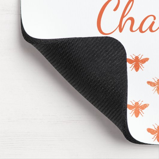 Rose Gold-Monogramm-Namensskript für Bienen Mousepad (Ecke)
