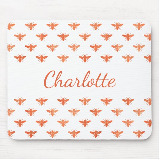 Rose Gold-Monogramm-Namensskript für Bienen Mousepad (Vorne)