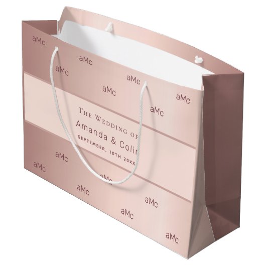 Rose Gold monogramm Paar Initialen Hochzeit Große Geschenktüte (Rückseite Schrägansicht)