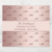 Rose Gold monogramm Paar Initialen Hochzeit Schaumweinetikett (Einzelnes Label)