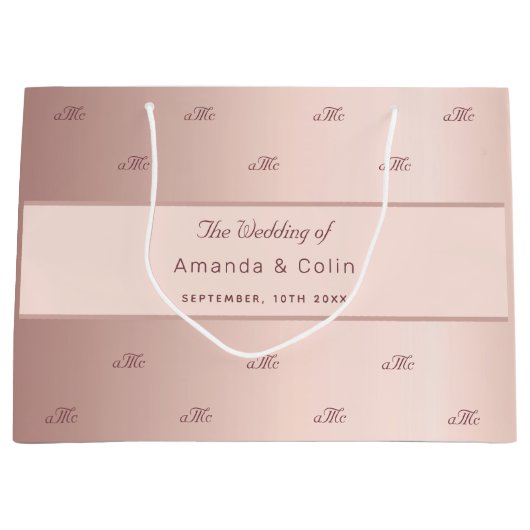 Rose Gold monogramm Paar Initialen Hochzeitsskript Große Geschenktüte (Vorderseite)