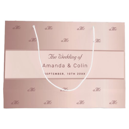 Rose Gold monogramm Paar Initialen Hochzeitsskript Große Geschenktüte (Rückseite)