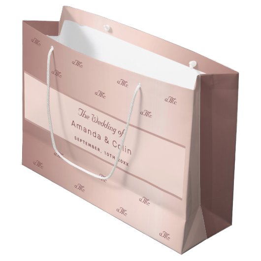 Rose Gold monogramm Paar Initialen Hochzeitsskript Große Geschenktüte (Vorderseite Schrägansicht)