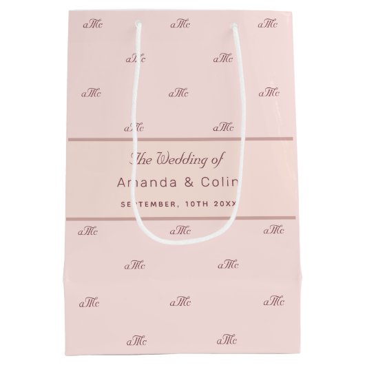 Rose Gold monogramm Paar Initialen Hochzeitsskript Mittlere Geschenktüte (Rückseite)
