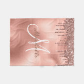 Rose Gold Monogramm Personalisierter Glitzer Fleecedecke (Vorderseite (Horizontal))