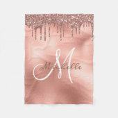 Rose Gold Monogramm Personalisierter Glitzer Fleecedecke (Vorderseite)