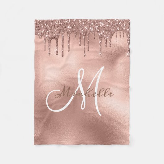 Rose Gold Monogramm Personalisierter Glitzer Fleecedecke (Vorderseite)