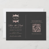 Rose Gold Monogramm QR-Code Hochzeit Save The Date (Vorderseite)