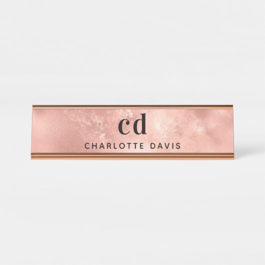 Rose Gold monogramm rustikaler Luxus Schreibtischnamensplakette (Vorderseite )