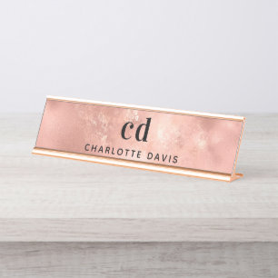 Rose Gold monogramm rustikaler Luxus Schreibtischnamensplakette