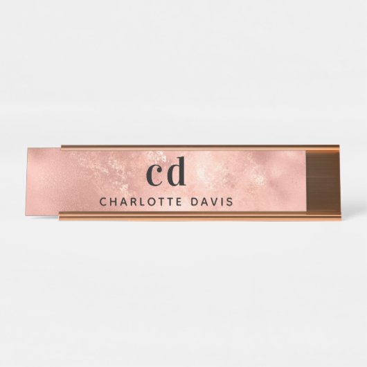 Rose Gold monogramm rustikaler Luxus Schreibtischnamensplakette (Vorderseite )