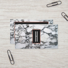 Rose Gold Monogramm Schwarz-weißer Marmor Visitenkarte