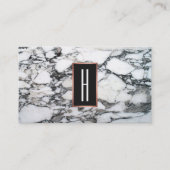 Rose Gold Monogramm Schwarz-weißer Marmor Visitenkarte (Vorderseite)