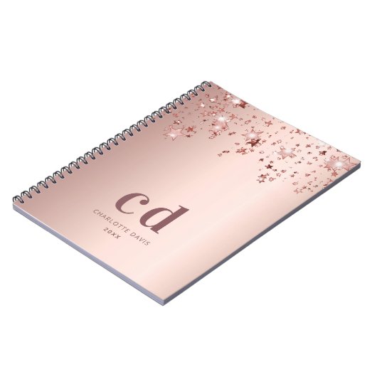 Rose Gold Monogramm Sterne Notizblock (Linke Seite)