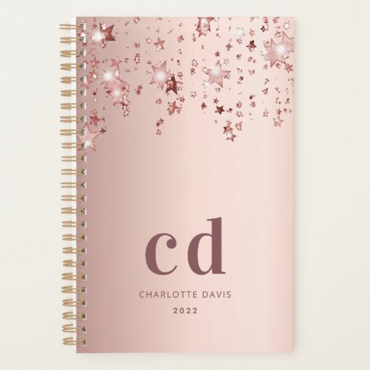 Rose Gold Monogramm Sterne Planer (Vorderseite)