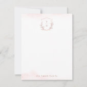 Rose Gold Monogramm Wappen personalisiert Statione Mitteilungskarte (Vorderseite)