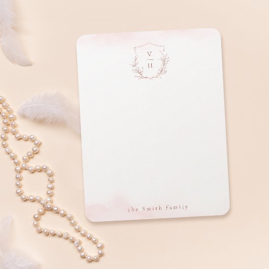 Rose Gold Monogramm Wappen personalisiert Statione Mitteilungskarte