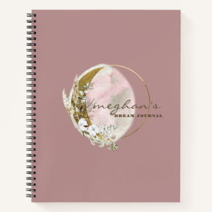 Rose Gold Moon Monogram Name Handwriting Script No Notizblock