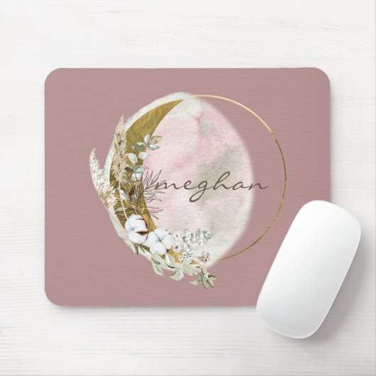 Rose Gold Moon Monogramm Name Handschrift Maus Pa Mousepad (Mit Mouse)
