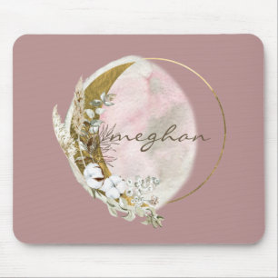 Rose Gold Moon Monogramm Name Handschrift Maus Pa Mousepad