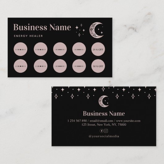 Rose Gold Moon Star Energy Healer Loyalty Card Treuekarte (Vorne/Hinten)