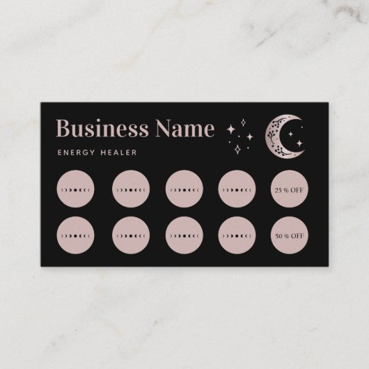 Rose Gold Moon Star Energy Healer Loyalty Card Treuekarte (Vorderseite)