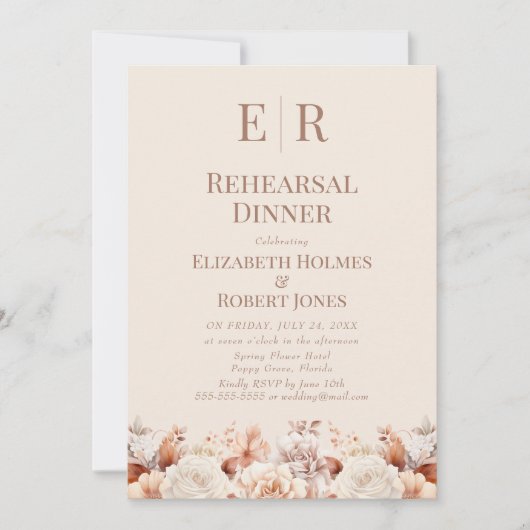 Rose Gold Mousse Monogram Probe Dinner Einladung (Vorderseite)