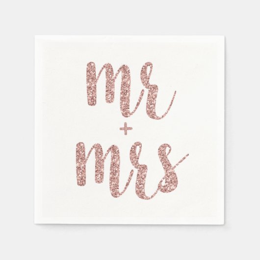 Rose gold Mr. & Mrs Cocktail Servietten, Glitzer Serviette (Vorderseite)