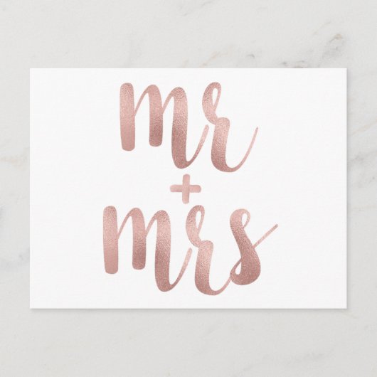 Rose Gold Mr. & Mrs. Postkarten, Folie Schriftart Postkarte (Vorderseite)