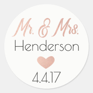 Rose Gold, Mr. & Mrs. Stickers- Gastgeschenke Hoch Runder Aufkleber