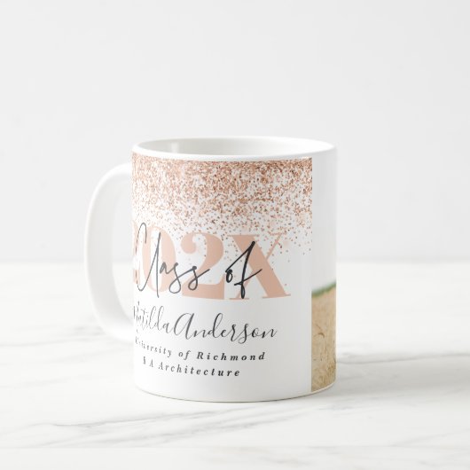 Rose Gold Multi-Foto Abschluss Glitzer Foto Kaffeetasse (Vorderseite Links)