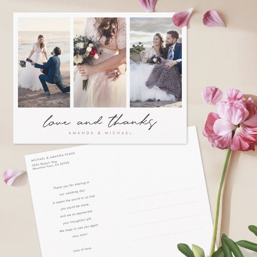 Rose Gold Multi Foto Collage Hochzeit Vielen Dank Postkarte