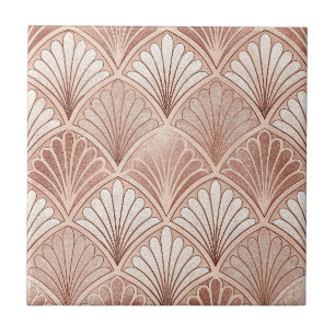 Rose Gold-Muschel und rosa Metall Art Deco Fächer Fliese