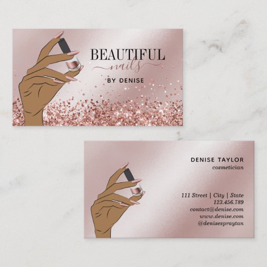 Rose Gold Nagelsalon Frau Hand Nägel Technikerin b Visitenkarte (Vorne/Hinten)