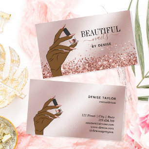 Rose Gold Nagelsalon Frau Hand Nägel Technikerin b Visitenkarte