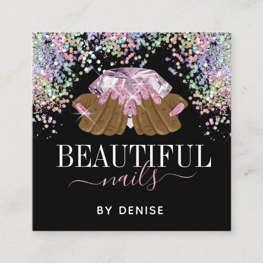 Rose Gold Nagelsalon Frau Hand Nägel Technikerin Quadratische Visitenkarte (Vorderseite)