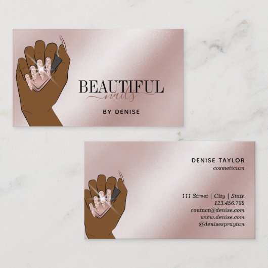 Rose Gold Nagelsalon Frau Hand Nägel Technikerin Visitenkarte (Vorne/Hinten)