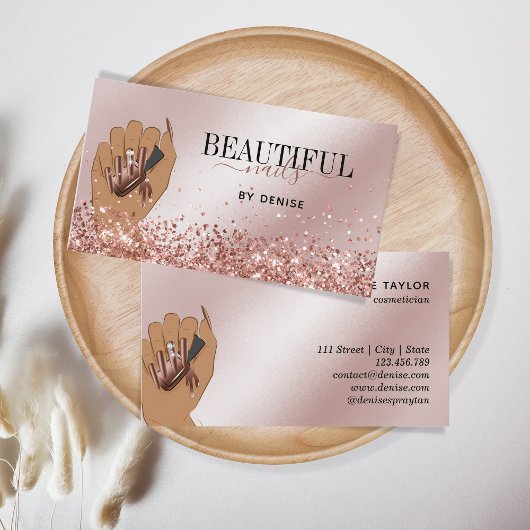 Rose Gold Nagelsalon Frau Hand Nägel Technikerin Visitenkarte