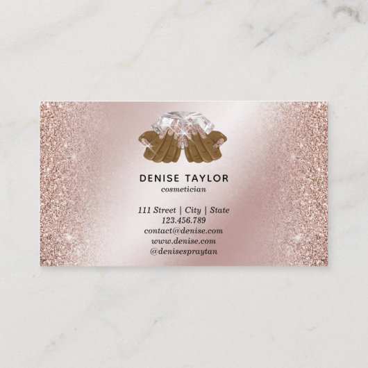 Rose Gold Nagelsalon Frau Hand Nägel Technikerin Visitenkarte (Rückseite)