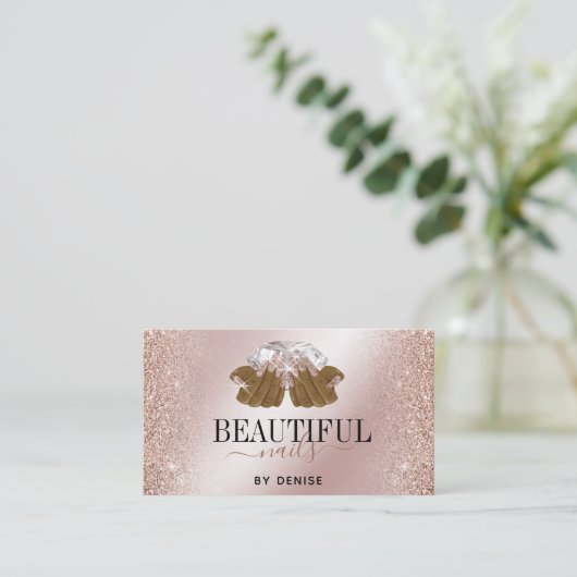 Rose Gold Nagelsalon Frau Hand Nägel Technikerin Visitenkarte (Stehend Vorderseite)