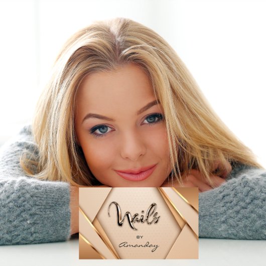 Rose Gold Nail Script Geometric Logo Gerahmt Visitenkarte