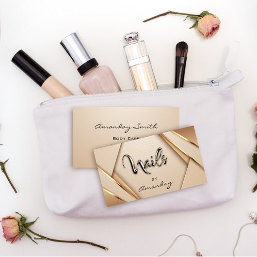 Rose Gold Nail Script Geometric Logo Modern Visitenkarte