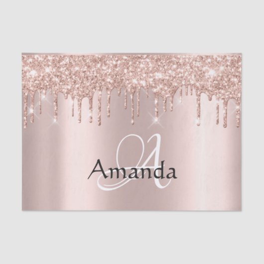 Rose Gold Name Monogram Spark Glitzer Seidenpapier (Vorderseite)