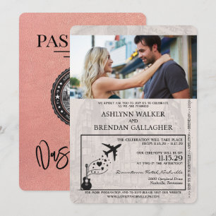 Rose Gold Nashville Passport Wedding Einladung