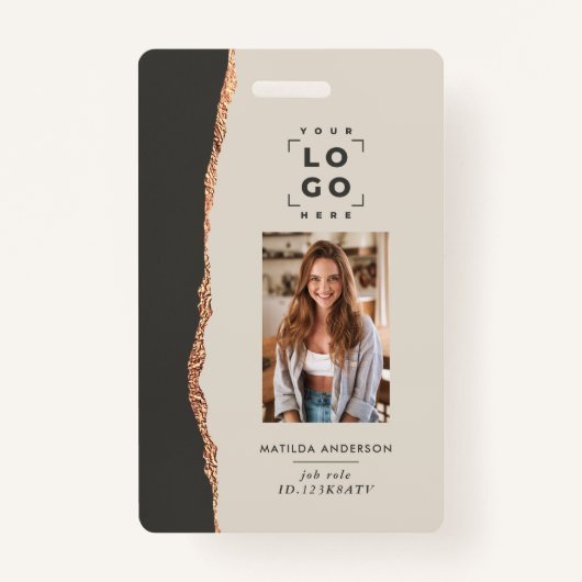 Rose Gold Naturschwarz Moderne mädchenhafte Abzeic Ausweis (Vorderseite)