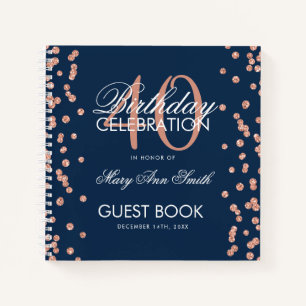Rose Gold Navy 40. Geburtstag Gästebuch Confetti Notizblock