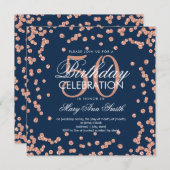 Rose Gold Navy 50. Geburtstag Glitzer Confetti Einladung (Vorne/Hinten)