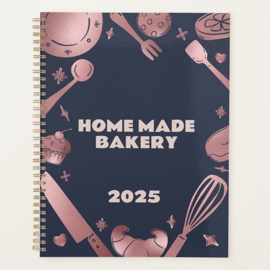 Rose Gold & Navy Backtriebwerke Bäckerei Business Planer (Vorderseite)